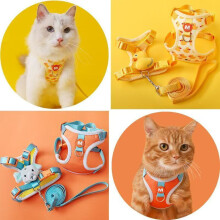(Yellow, XS) Harness Pet Cute And Leash Set With Lightweight Nylon Material For Cats Dogs