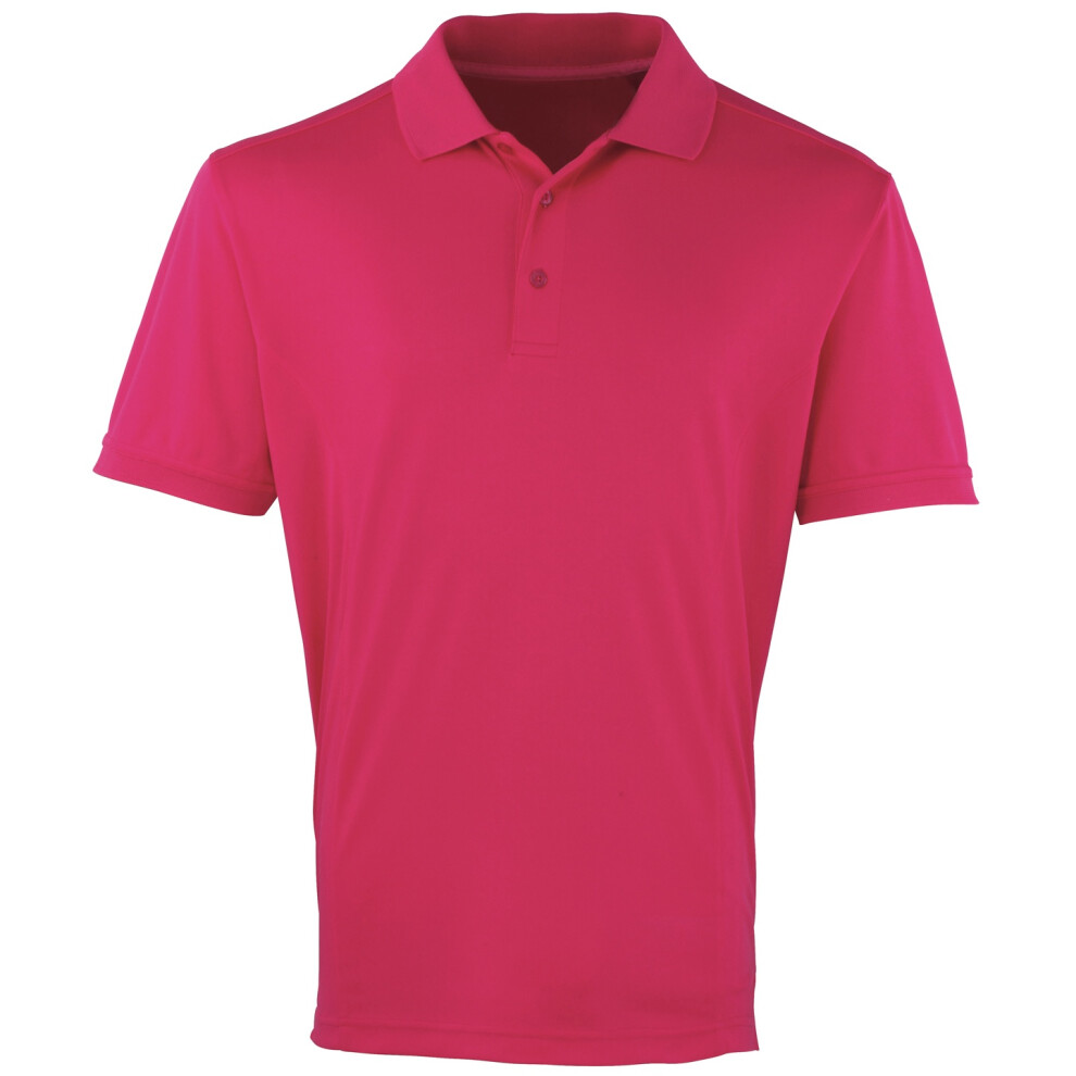 Premier Men's Pink Coolchecker Pique Short-Sleeved Polo Shirt - Hot - Hot - 4XL - 100% Polyester - Image 2