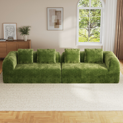 Modular Sectional Large Chenille Sofa Green