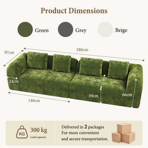 Modular Sectional Large Chenille Sofa Green 1