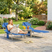 Outsunny 2 Sun Loungers with Reading Hole, Folding Garden Lounger, Blue