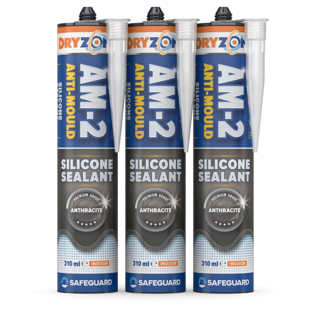 (3 Pack) Dryzone Anti-Mould Silicone Sealant Anthracite Grey 310Ml