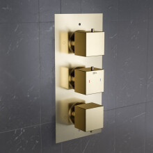 3 Dial 3 Way Concealed Thermostatic Square Shower Mixer Valve - Brushed Brass