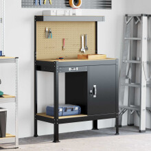 vidaXL Workbench Black 90 x 49 x 141 cm Engineered Wood and Metal