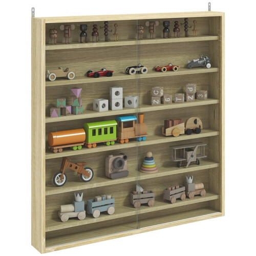 Six Shelf Display Cabinet, with Glass Doors - Oak