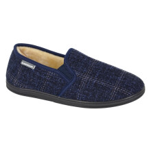 (UK 9) DUNLOP OWEN Navy Check Textile Twin Gusset Slipper
