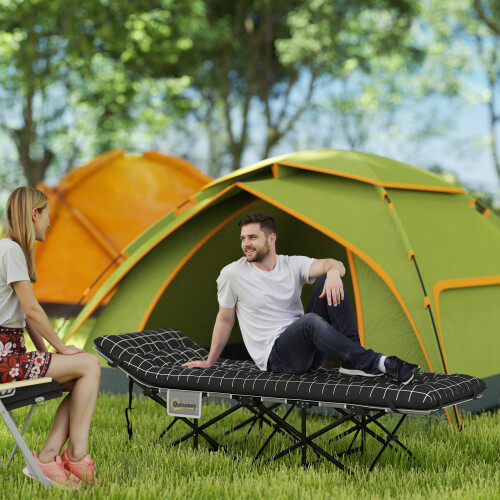 Outsunny Outsunny Camping Cot for Adults with Mattress, Folding Bed, Black