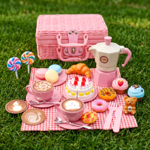 The Magic Toy Shop Kids Wicker Picnic Basket Hamper Play Food Tea Set for Toddlers Role Play Toy