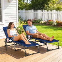 Outsunny Folding Sun Loungers with 5-Level Back, Cup Holder, Dark Blue