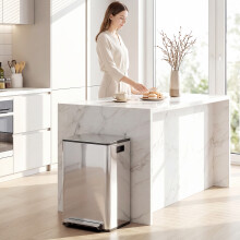 HOMCOM 2 x 20L Double Kitchen Bin, Pedal Bin Soft-Close Lid, Silver Tone