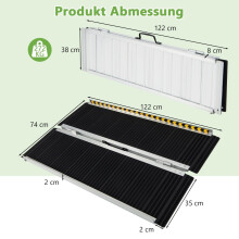 Rampa dla wózków inwalidzkich 122 x 74 cm, przenośna i antypoślizgowa składana rampa, nośność do 272 kg, aluminium