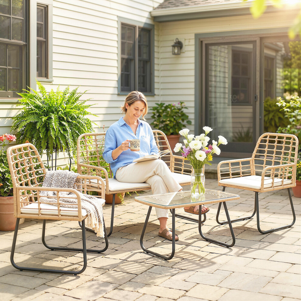 Outsunny Rattan Garden Furniture Set, 4 Piece Outdoor Patio Furniture