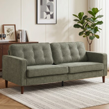 HOMCOM 3 Seater Sofa with Button Tufting Wood Legs, Green