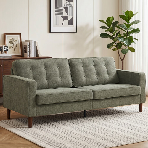 Homcom HOMCOM 3 Seater Sofa with Button Tufting Wood Legs, Green