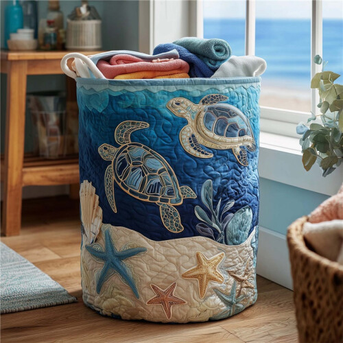 Quilted Foldable Fabric Storage Baskets with Handles, Portable Clothes Organizer for Laundry Room 2
