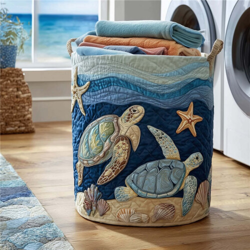 Quilted Foldable Fabric Storage Baskets with Handles, Portable Clothes Organizer for Laundry Room 1