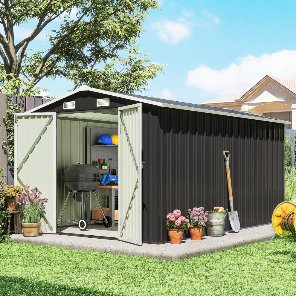 Outsunny Metal Garden Shed - 12 x 8ft - Dark Grey - Image 5