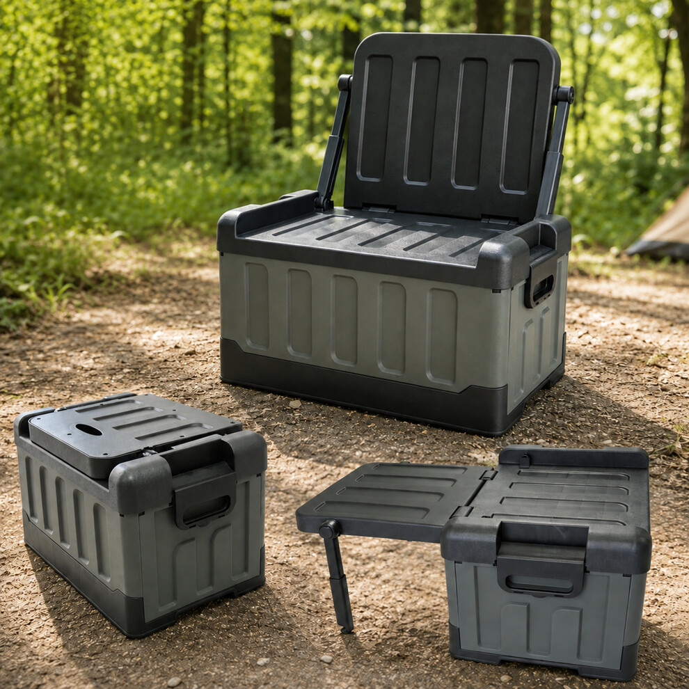 Gr8 Garden 55L Foldable Camping Storage Box Chair Table Car Boot Organiser Outdoor 3 In 1 - Black - Image 3