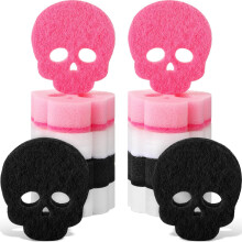 Lot de 12 éponges à vaisselle double face en forme de crâne pour Halloween, trois couleurs