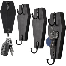 4-Piece Coffin-Shaped Key Hook Set - Gothic Spooky Home Decor, Halloween Wall-Mounted Mini Coffin Hooks