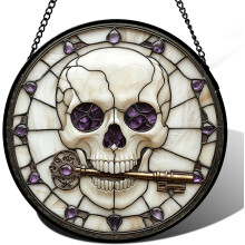Halloween scary skull ornament, suitable for door, garden, home horror, purple skull key fob, gothic decoration, scary gift, 15*15cm
