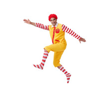 Ronald McDonald's clown red and yellow adult costume, clothes + gloves + wig, Halloween party cosplay costume, size M
