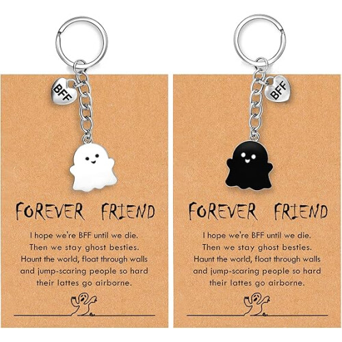 Cute and fun ghost keychains, for two, includes a greeting card, perfect Halloween gift.