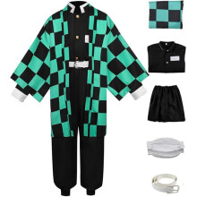 Demon Slayer Tanjiro Kamado Cosplay Costume Kimono Halloween Anime Uniform Set for Children, Size 130