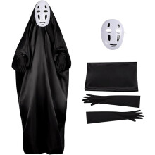 Halloween-Kostümset „No-Face“, bestehend aus Kleidung, Handschuhen und Maske, schwarz-weiß, Größe 130 für Kinder.