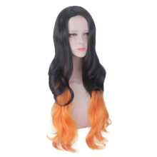 Oranje-zwarte golvende cosplaypruik, Demon Slayer anime pruik, voor Halloween, carnaval, kerstfeest, kostuumaccessoire