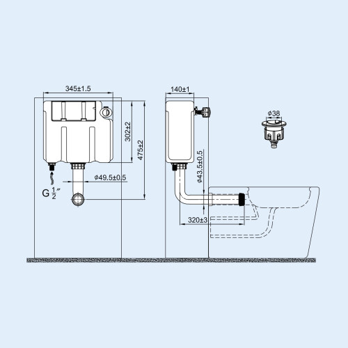 NES Home Concealed Toilet Cistern Dual Flush 6L Front Access with Button 2