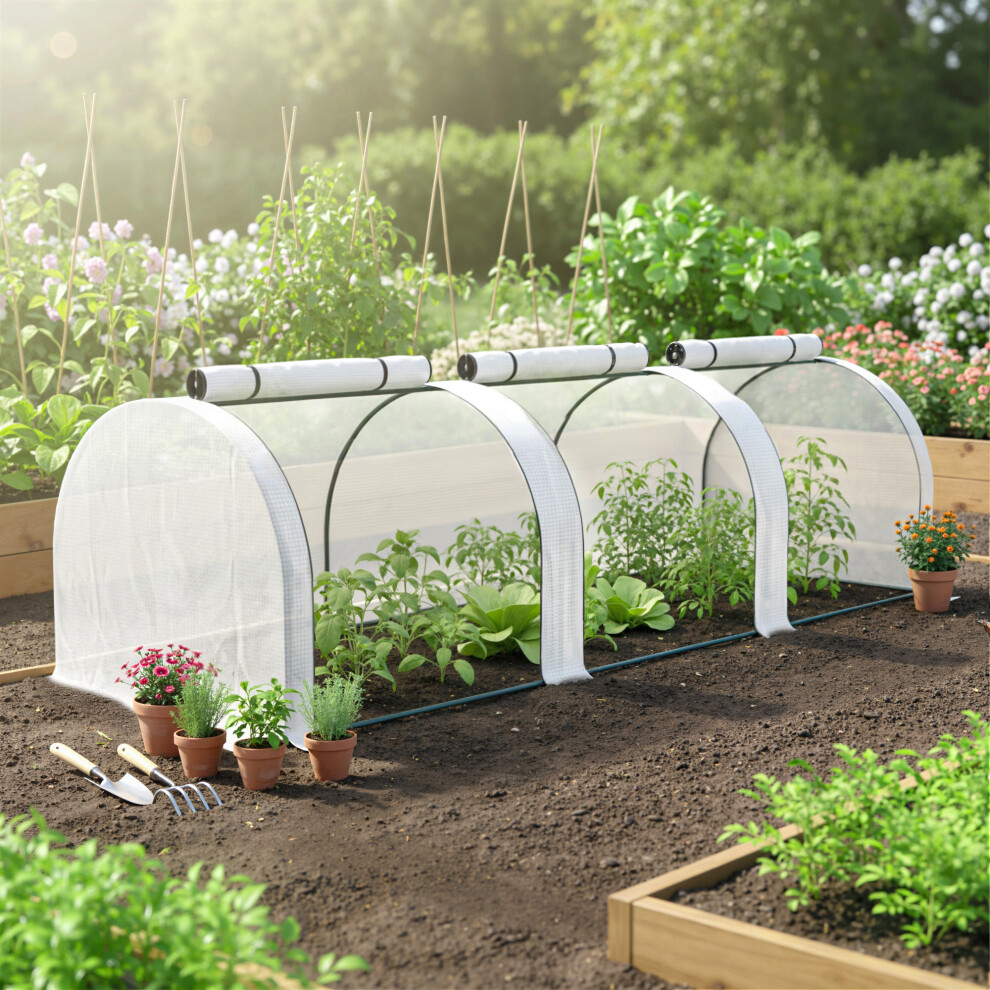 Outsunny Tunnel Greenhouse Steel Frame For Garden W/ Zipper Doors