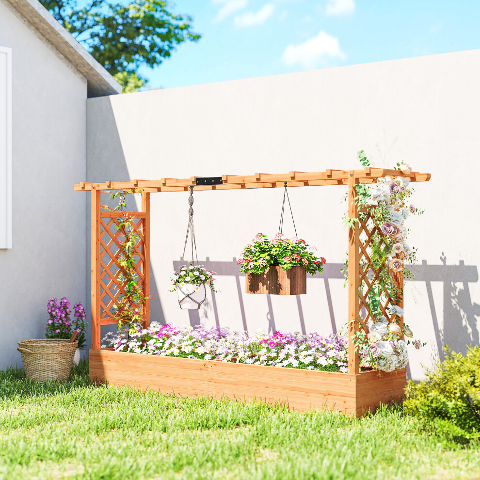 Outsunny Raised Bed For Garden With Trellis, 200 X 44 X 113.5 Cm, Natural