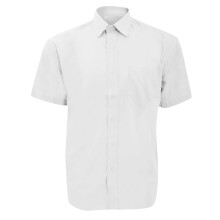 (14.5, White) Russell Collection Mens Short Sleeve Poly-Cotton Easy Care Poplin Shirt
