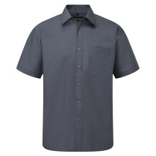 (18, Convoy Grey) Russell Collection Mens Short Sleeve Poly-Cotton Easy Care Poplin Shirt