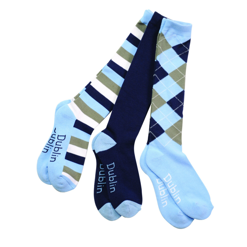 Dublin (One Size, Navy/Sky) Unisex Socks (Pack Of 3)