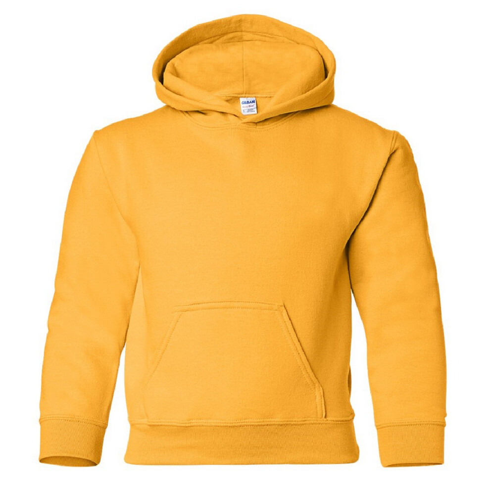 Gildan (M, Gold) Heavy Blend Childrens Unisex Hooded Sweatshirt Top / Hoodie