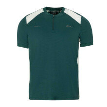 (M, Green/White) Slazenger Mens Logo Woven Zip Neck Golf T-Shirt