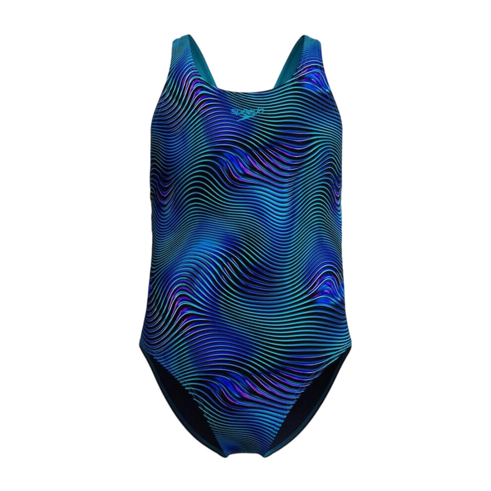 Speedo (9-10 Years, Deep Blue) Girls Printed One Piece Swimsuit