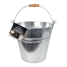 JVL Wynter Galvanised Bucket Wooden Handle Garden Utility Bucket