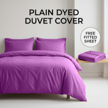 (Double, Purple) 3-Piece Bedding Set Duvet Cover with Free Fitted Sheet Soft Brushed Microfiber, Breathable & Machine Washable