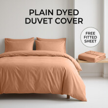 (Double, Peach) 3-Piece Bedding Set Duvet Cover with Free Fitted Sheet Soft Brushed Microfiber, Breathable & Machine Washable
