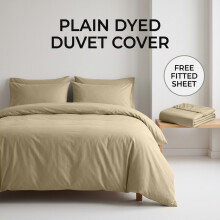 (S.king, Beige) 3-Piece Bedding Set Duvet Cover with Free Fitted Sheet Soft Brushed Microfiber, Breathable & Machine Washable