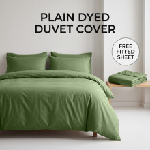 (Single, Olive Green) 3-Piece Bedding Set Duvet Cover with Free Fitted Sheet Soft Brushed Microfiber, Breathable & Machine Washable