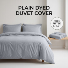 (Double, Silver) 3-Piece Bedding Set Duvet Cover with Free Fitted Sheet Soft Brushed Microfiber, Breathable & Machine Washable