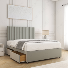 (Silver, 6ft Super King (with Mattress)) Velvet Upholstered Divan Bed with Mattress 2 Drawers Storage Double Bed 24” Headboard