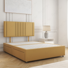 (6ft Super King, Mustard) Upholstred Velvet Divan Bed Base with 24" Headboard 2 Drawer Storage Double Bed