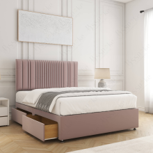 (Pink, 5ft King (No Mattress)) Plush Velvet Divan Double Bed with 2 Drawers Storage Bed 24” Headboard with Mattress