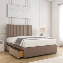(Mink, 6ft Super King (with Mattress)) Velvet Upholstered Divan Bed with Mattress 2 Drawers Storage Double Bed 24” Headboard