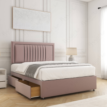 (Pink, 6ft Super King (No Mattress)) Divan Bed Base Upholstered Velvet 24” Headboard with Mattress 2 Drawers Storage Double Bed